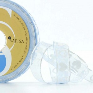 Лента SAFISA  органза бледно-голубая с сердечками, 15 мм, длина 2 м, арт. P25255-15мм-04