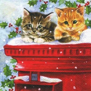 Салфетка для декупажа "Котята на почтовом ящике" бумажная, 33304960, 33х33 см
