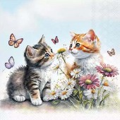 Салфетка для декупажа "Котята на цветочном лугу" бумажная, 13319355, 33х33 см
