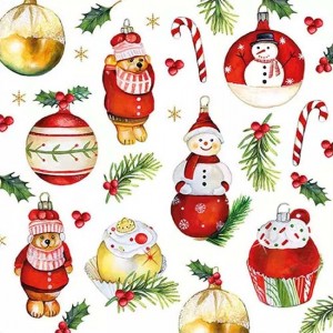 Салфетка для декупажа "Ёлочные игрушки" бумажная, 33315560, 33х33 см