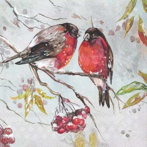 Салфетка для декупажа "Снегири на ветке рябины" бумажная, 33318095, 33х33 см