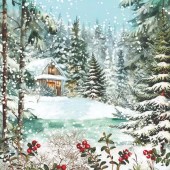 Салфетка для декупажа "Хижина в зимнем лесу" бумажная, 33320070, 33х33 см