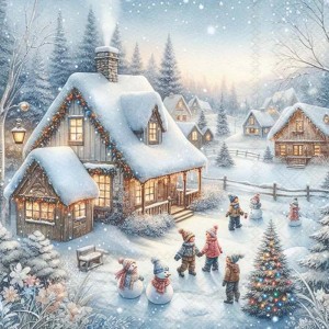 Салфетка для декупажа "Дети и снеговики" бумажная, 33320150, 33х33 см