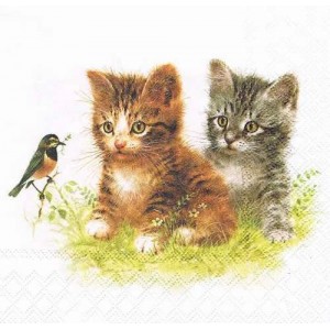 Салфетка для декупажа "Котята и птичка" бумажная, 13310170, 33х33 см
