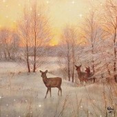 Салфетка для декупажа "Олени на закате зимой" бумажная, 13313630, 33х33 см