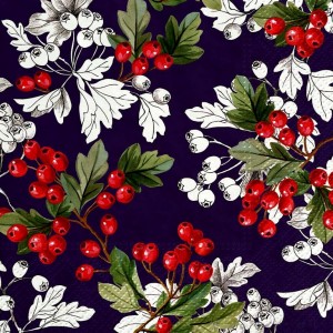 Салфетка для декупажа "Боярышник на тёмно-фиолетовом" бумажная SDL123400, 33х33 см