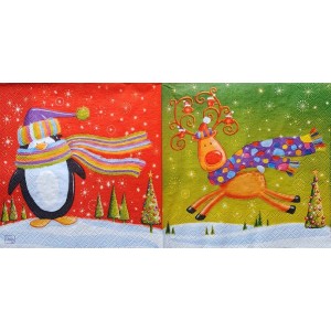 Салфетка для декупажа "Олень и пингвин" бумажная SDGW003801, 33х33 см