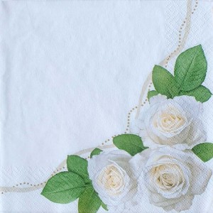 Салфетка для декупажа "Белые розы, уголок" бумажная, 33х33 см