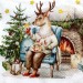 Салфетка для декупажа "Рождество у камина" бумажная, 33х33 см