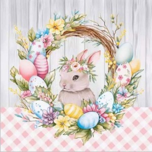 Салфетка для декупажа "Кролик и пасхальный венок" бумажная, 25023, 33х33 см Салфетка для декупажа "Кролик и пасхальный венок" бумажная, 25023, 33х33 см