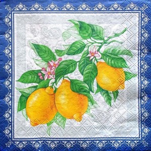Салфетка для декупажа "Веточка с лимонами" бумажная, 33х33 см