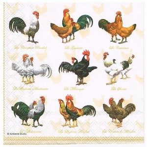 Салфетка для декупажа "Куры с петухами" бумажная, 13304880, 33х33 см Салфетка для декупажа "Куры с петухами" бумажная, 13304880, 33х33 см