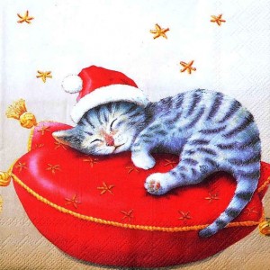 Салфетка для декупажа бумажная "Котёнок-Санта" L423560, 33х33 см