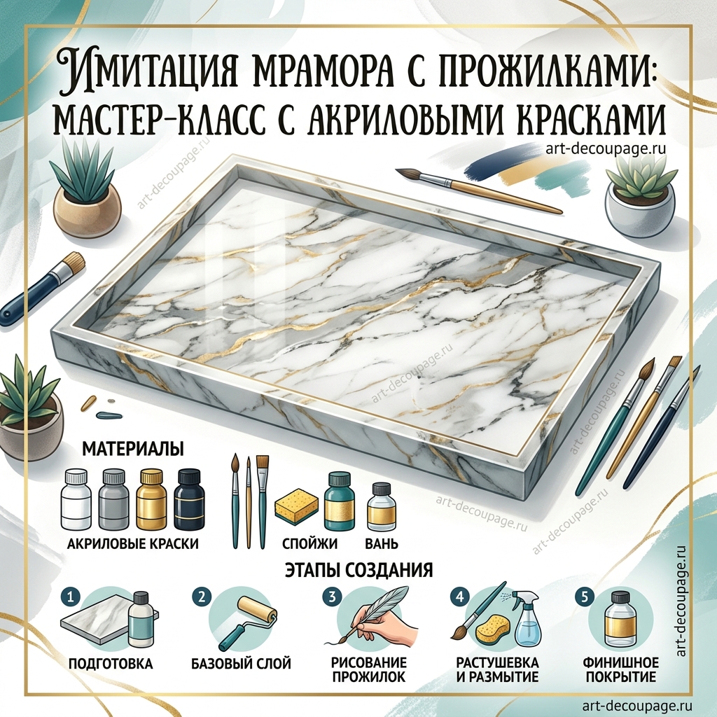 Как сделать имитацию мрамора с прожилками акриловыми красками