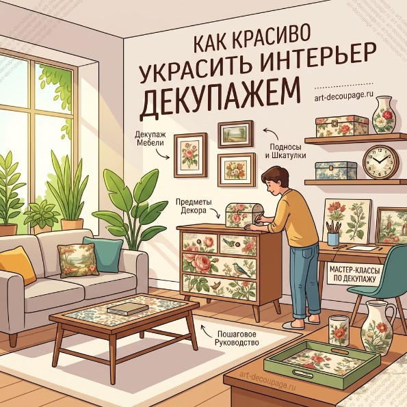 Как красиво оформить интерьер с помощью декупажа
