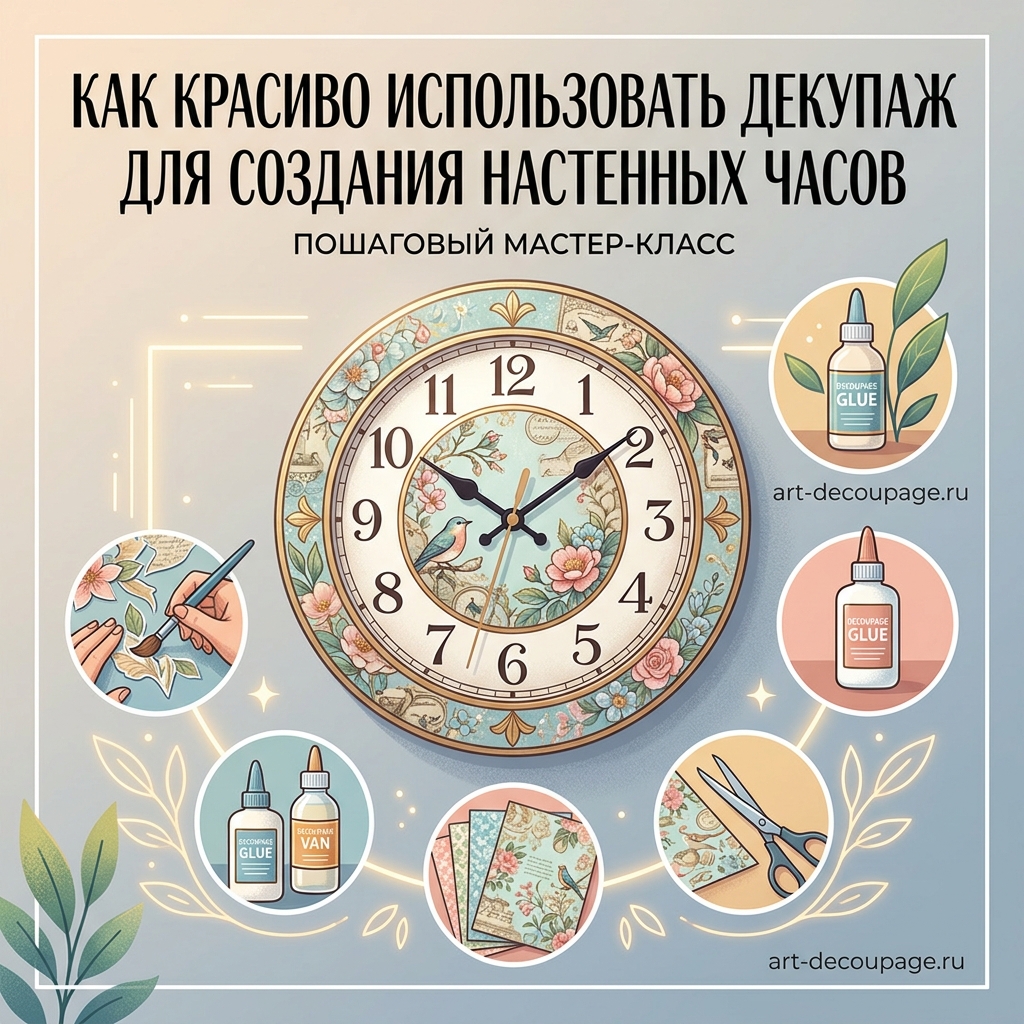 Как красиво использовать декупаж для создания настенных часов