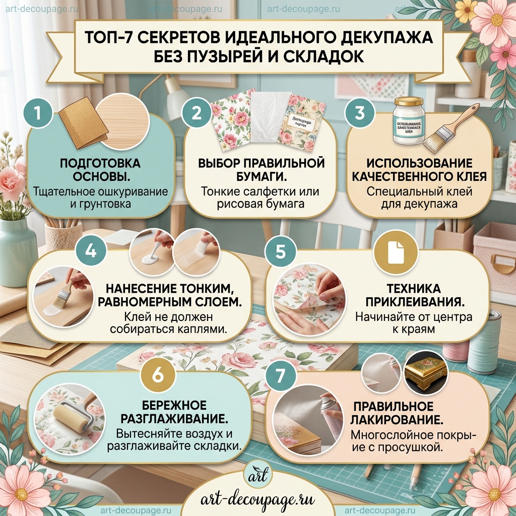 ТОП-7 секретов идеального декупажа без пузырей и складок