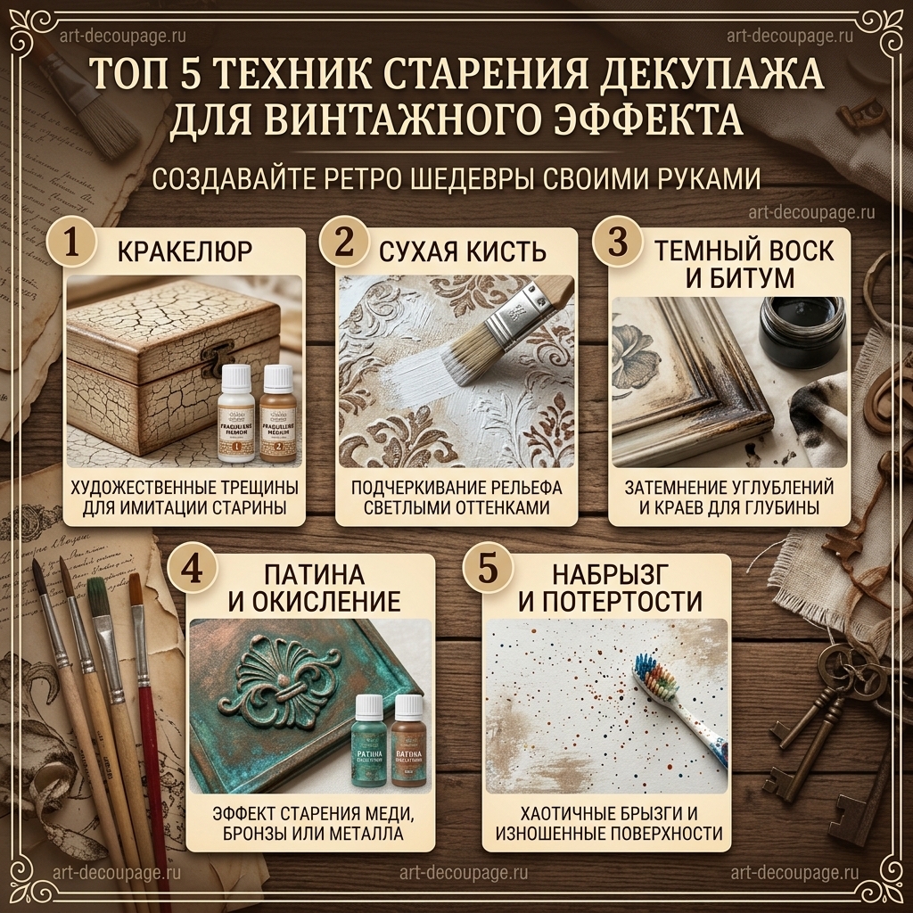 ТОП-5 способов состаривания в декупаже для винтажного эффекта 