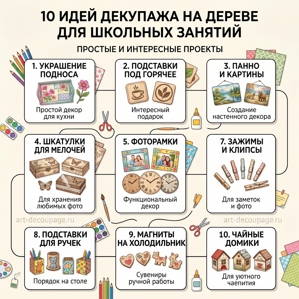 10 идей декупажа на дереве для школьных занятий — простые и интересные проекты
