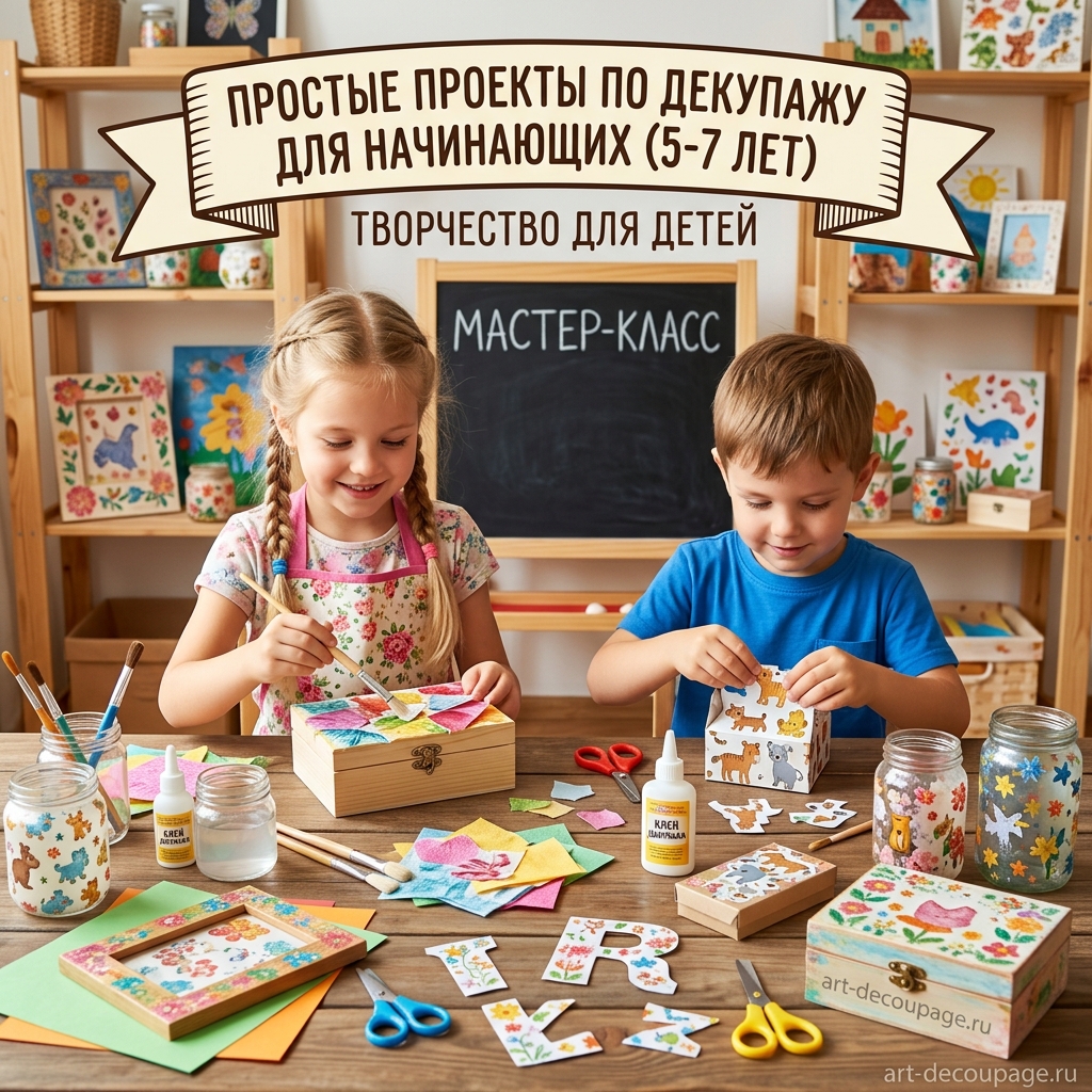 Простые проекты декупажа для начинающих групп (5–7 лет)