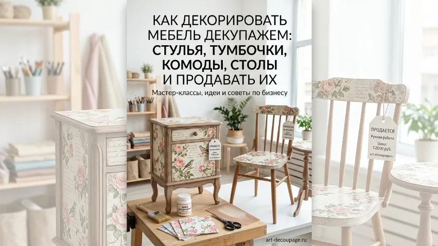 Как украшать мебель с помощью декупажа: Стулья, тумбочки, комоды, столы - и продавать их
