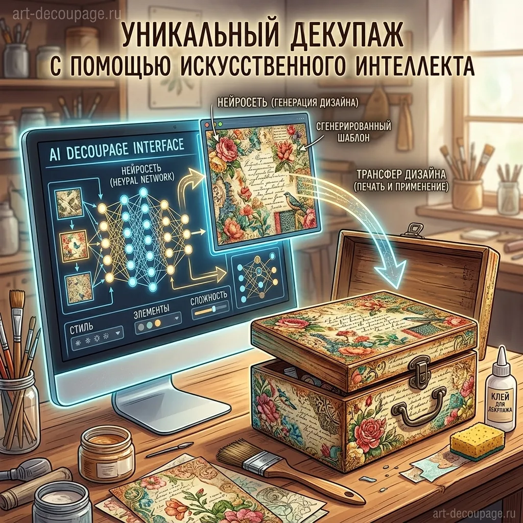 Искусственный интеллект помогает для генерации уникальных изображений для декупажа